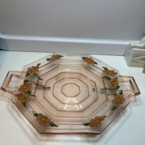Tea Room Pink by Indiana Glass 12" 2 Handled Plate Depression Glass 1926 ~ 1931
